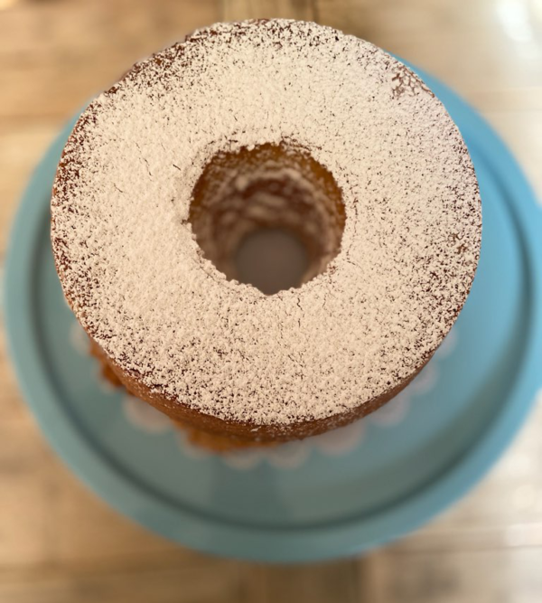 Bundt cake covered in powdered sugar